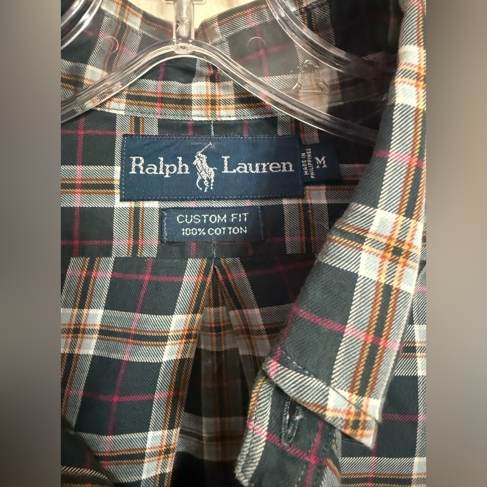 Ralph Lauren Men's M Long Sleeve Button Shirt Black Plaid Red Pony - Picture 2 of 4